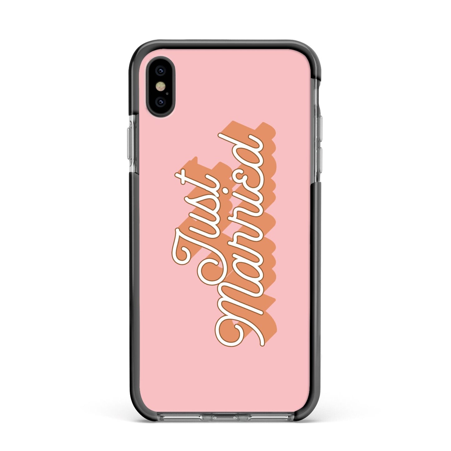 Just Married Pink Apple iPhone Xs Max Impact Case Black Edge on Black Phone