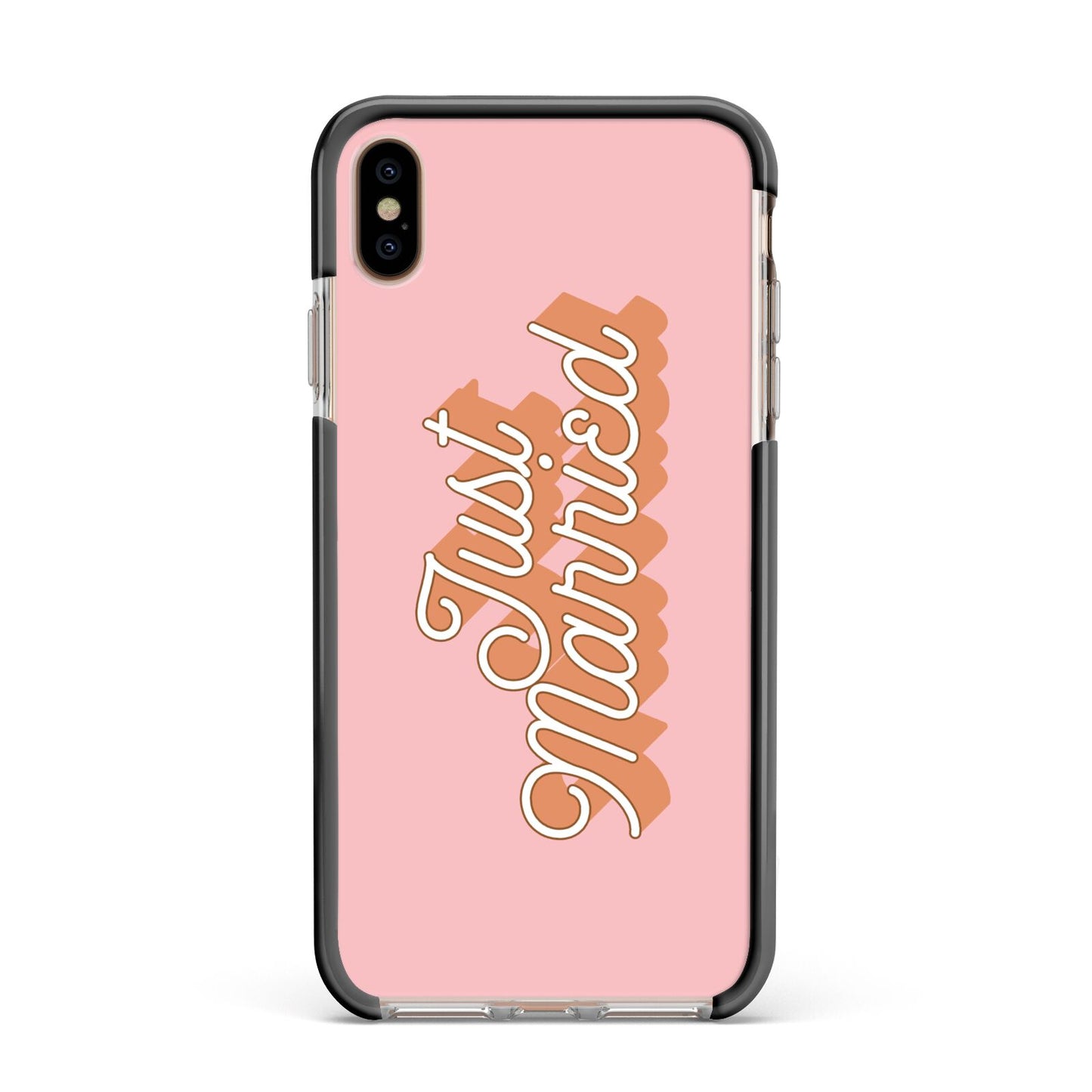 Just Married Pink Apple iPhone Xs Max Impact Case Black Edge on Gold Phone
