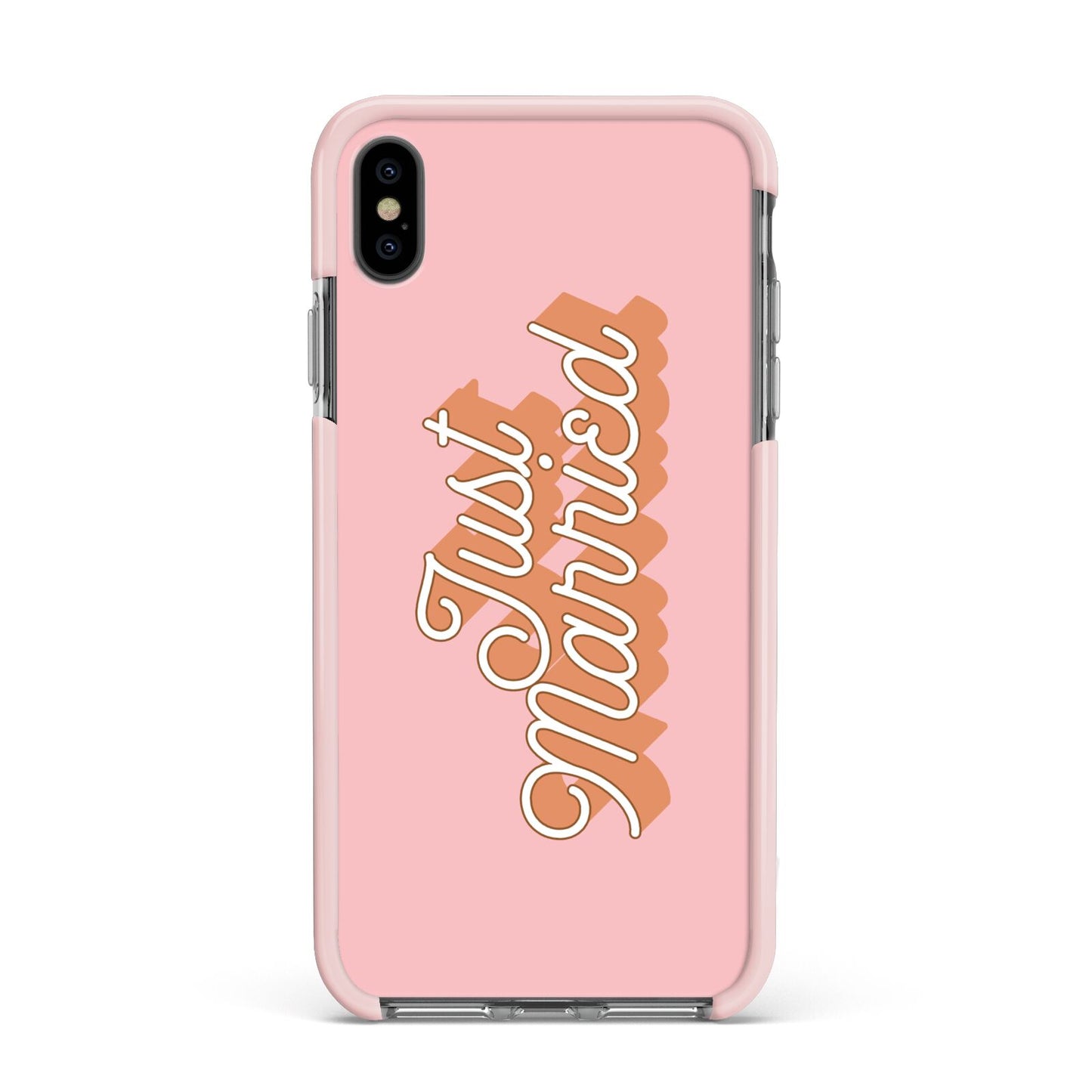 Just Married Pink Apple iPhone Xs Max Impact Case Pink Edge on Black Phone