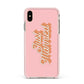 Just Married Pink Apple iPhone Xs Max Impact Case Pink Edge on Gold Phone