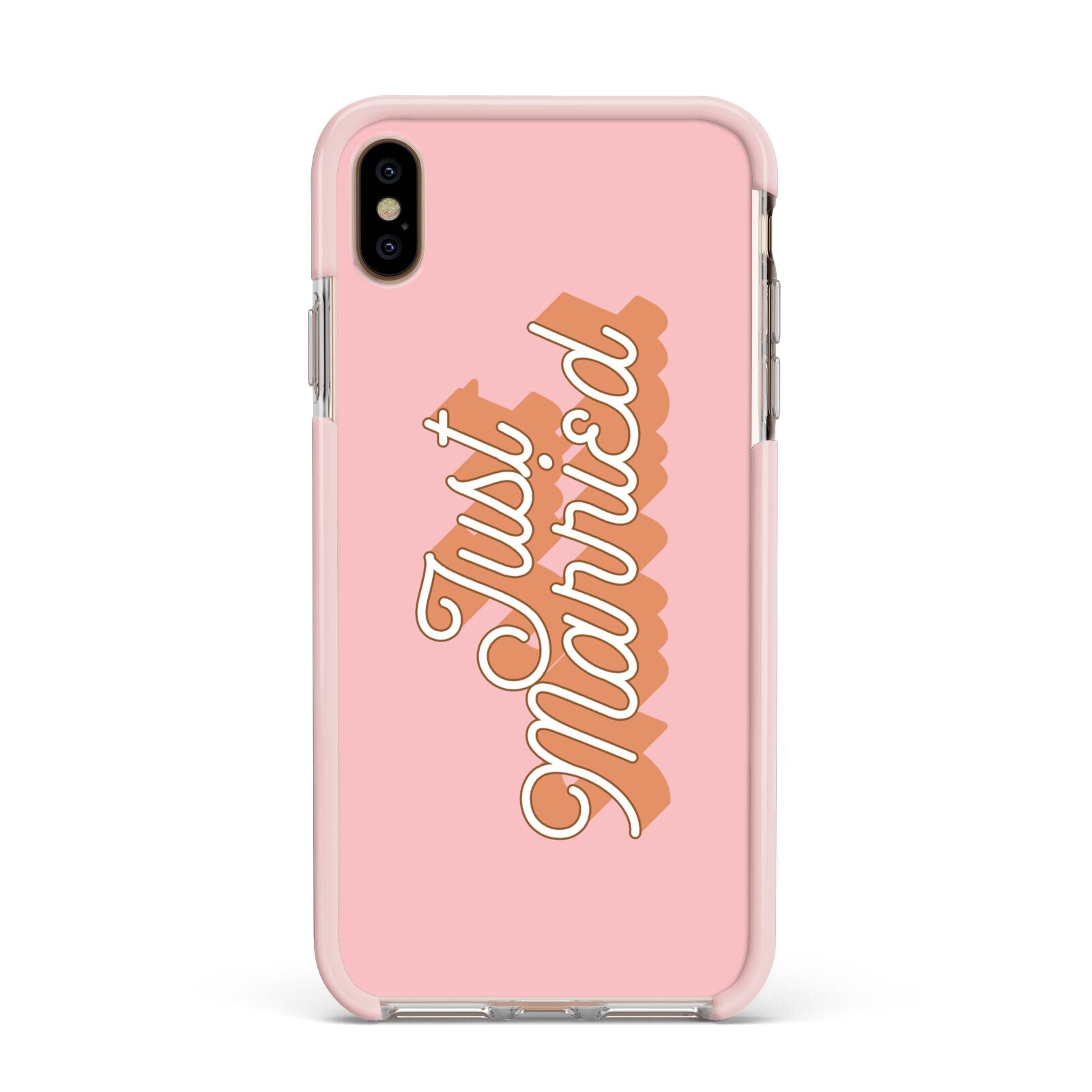 Just Married Pink Apple iPhone Xs Max Impact Case Pink Edge on Gold Phone