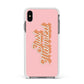 Just Married Pink Apple iPhone Xs Max Impact Case White Edge on Black Phone