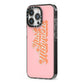 Just Married Pink iPhone 13 Pro Black Impact Case Side Angle on Silver phone