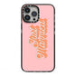 Just Married Pink iPhone 13 Pro Max Black Impact Case on Silver phone