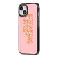 Just Married Pink iPhone 14 Black Impact Case Side Angle on Silver phone