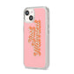 Just Married Pink iPhone 14 Clear Tough Case Starlight Angled Image