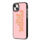 Just Married Pink iPhone 14 Plus Black Impact Case Side Angle on Silver phone