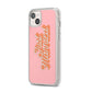 Just Married Pink iPhone 14 Plus Clear Tough Case Starlight Angled Image