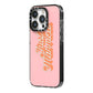 Just Married Pink iPhone 14 Pro Black Impact Case Side Angle on Silver phone