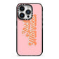 Just Married Pink iPhone 14 Pro Black Impact Case on Silver phone