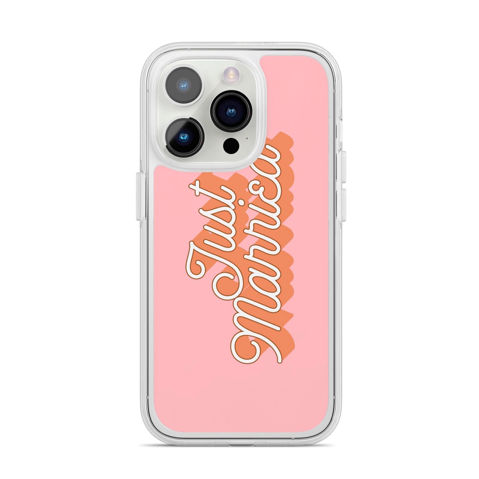 Just Married Pink iPhone 14 Pro Clear Tough Case Silver