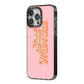Just Married Pink iPhone 14 Pro Max Black Impact Case Side Angle on Silver phone