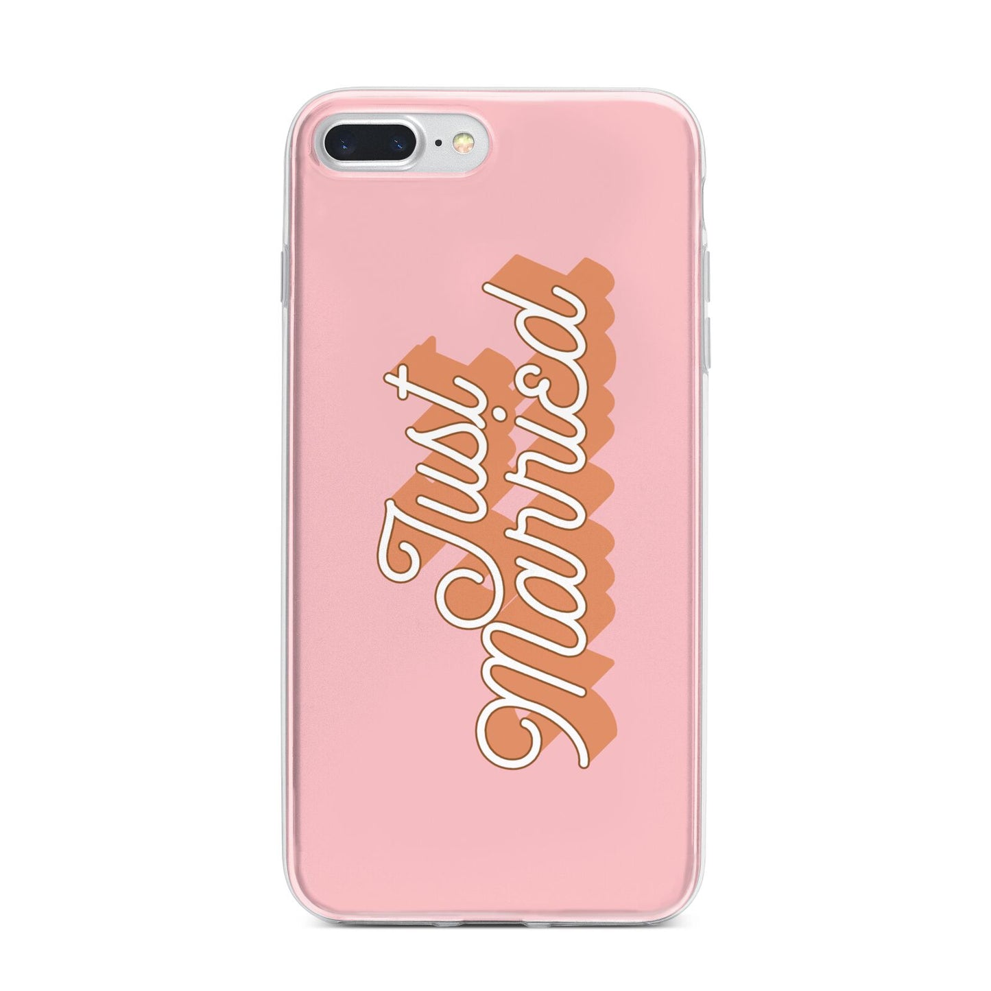 Just Married Pink iPhone 7 Plus Bumper Case on Silver iPhone