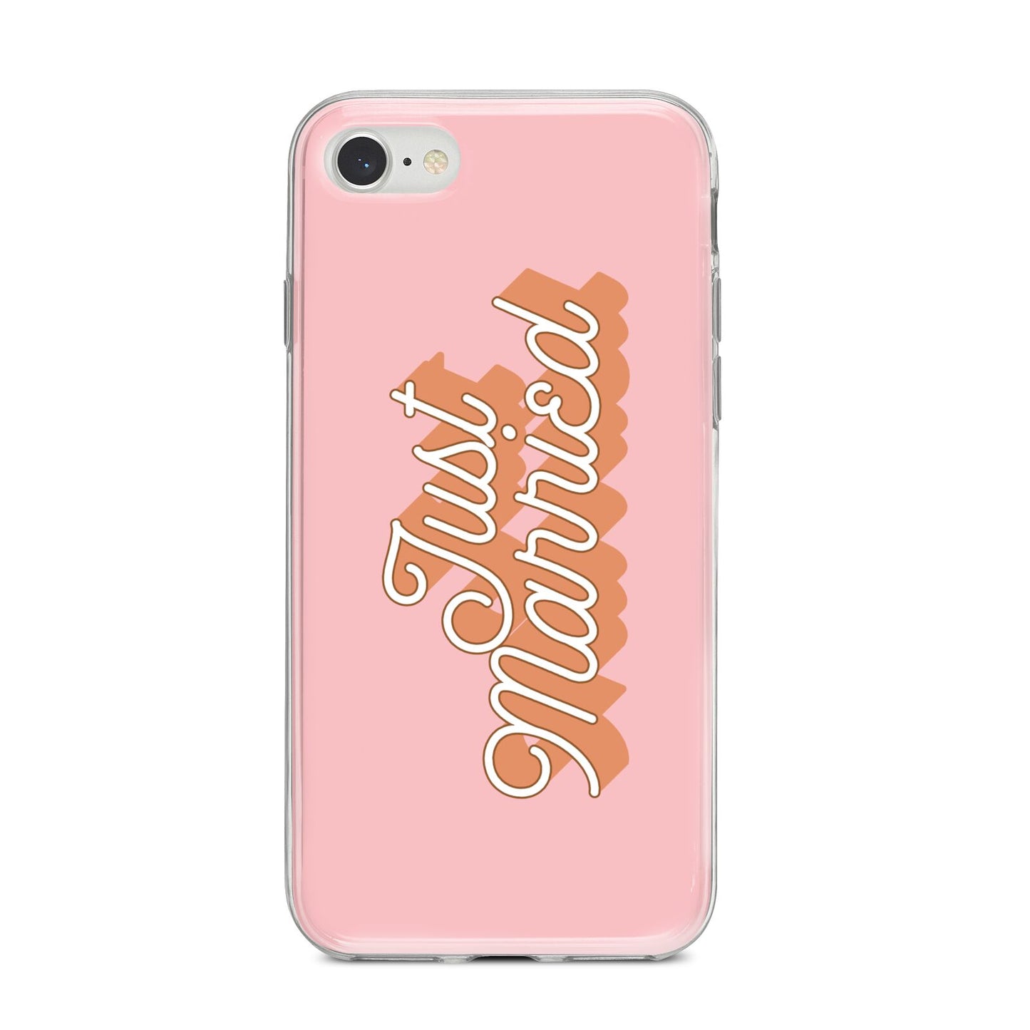 Just Married Pink iPhone 8 Bumper Case on Silver iPhone