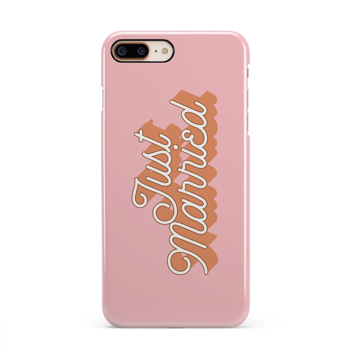 Just Married Pink iPhone 8 Plus 3D Snap Case on Gold Phone