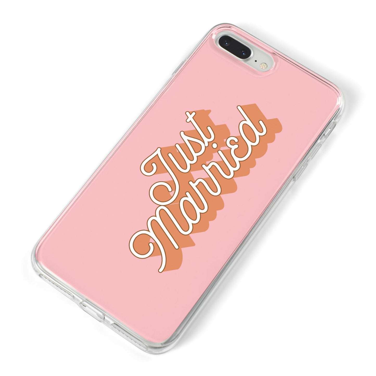 Just Married Pink iPhone 8 Plus Bumper Case on Silver iPhone Alternative Image