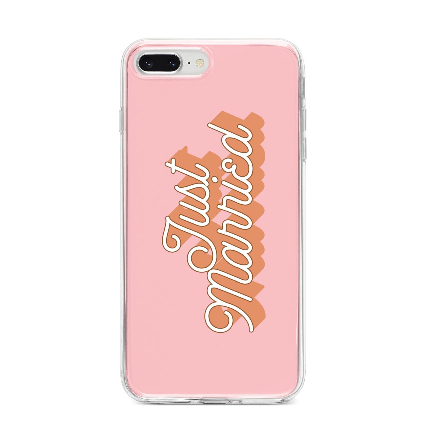 Just Married Pink iPhone 8 Plus Bumper Case on Silver iPhone