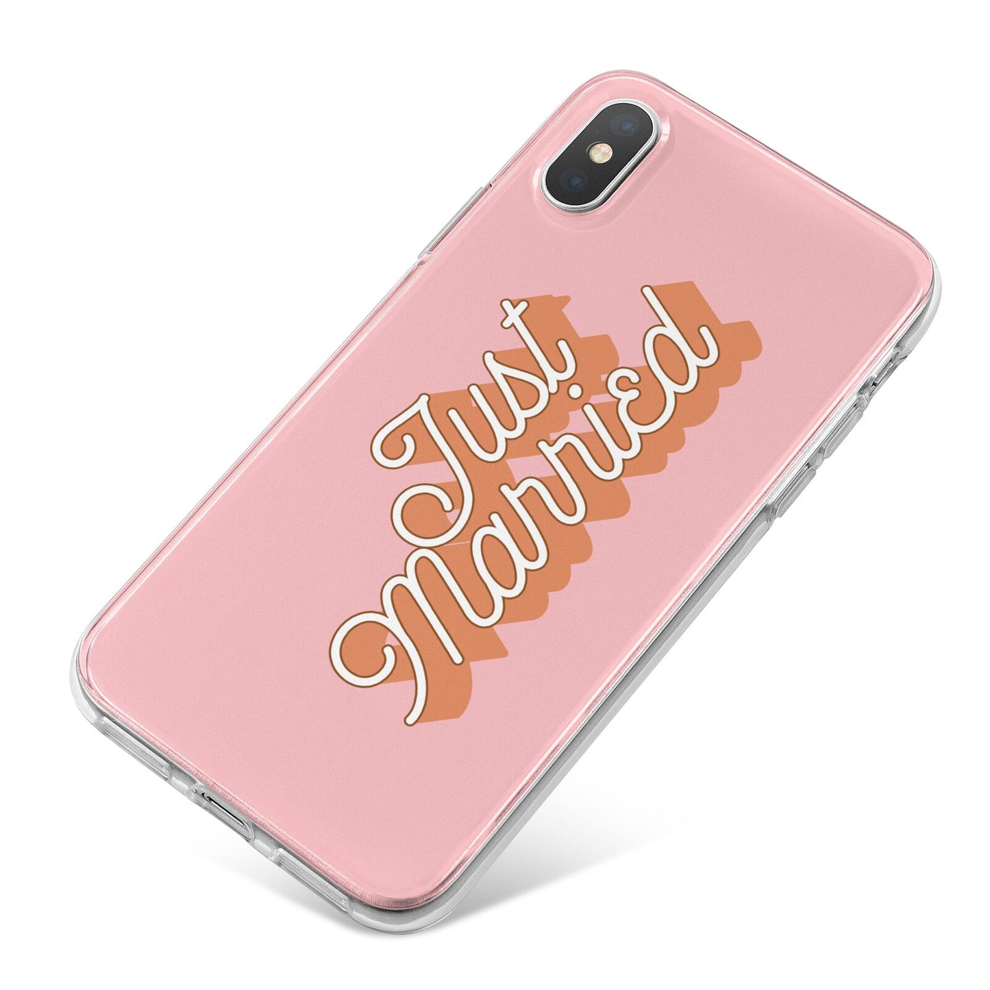 Just Married Pink iPhone X Bumper Case on Silver iPhone