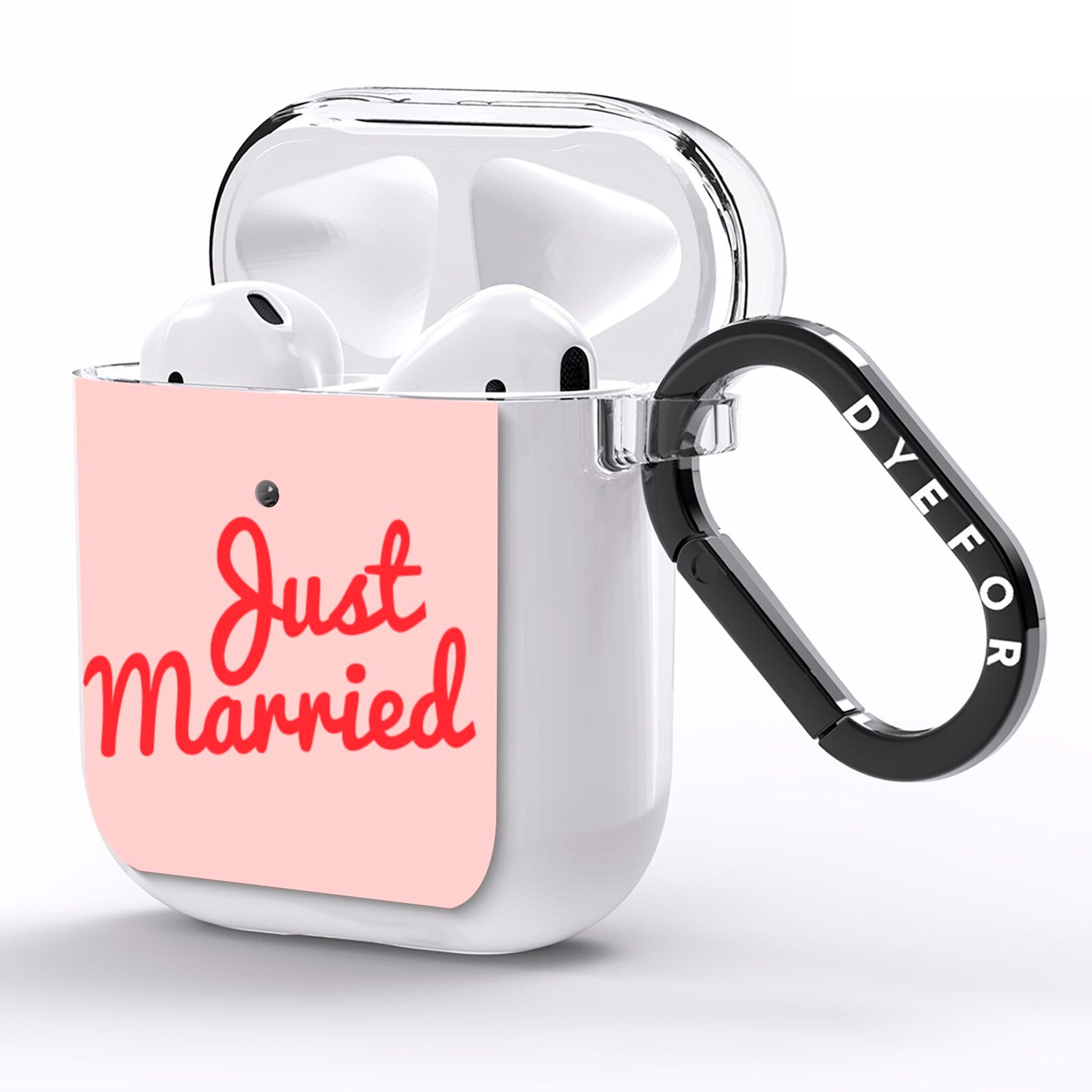 Just Married Red Pink AirPods Clear Case Side Image