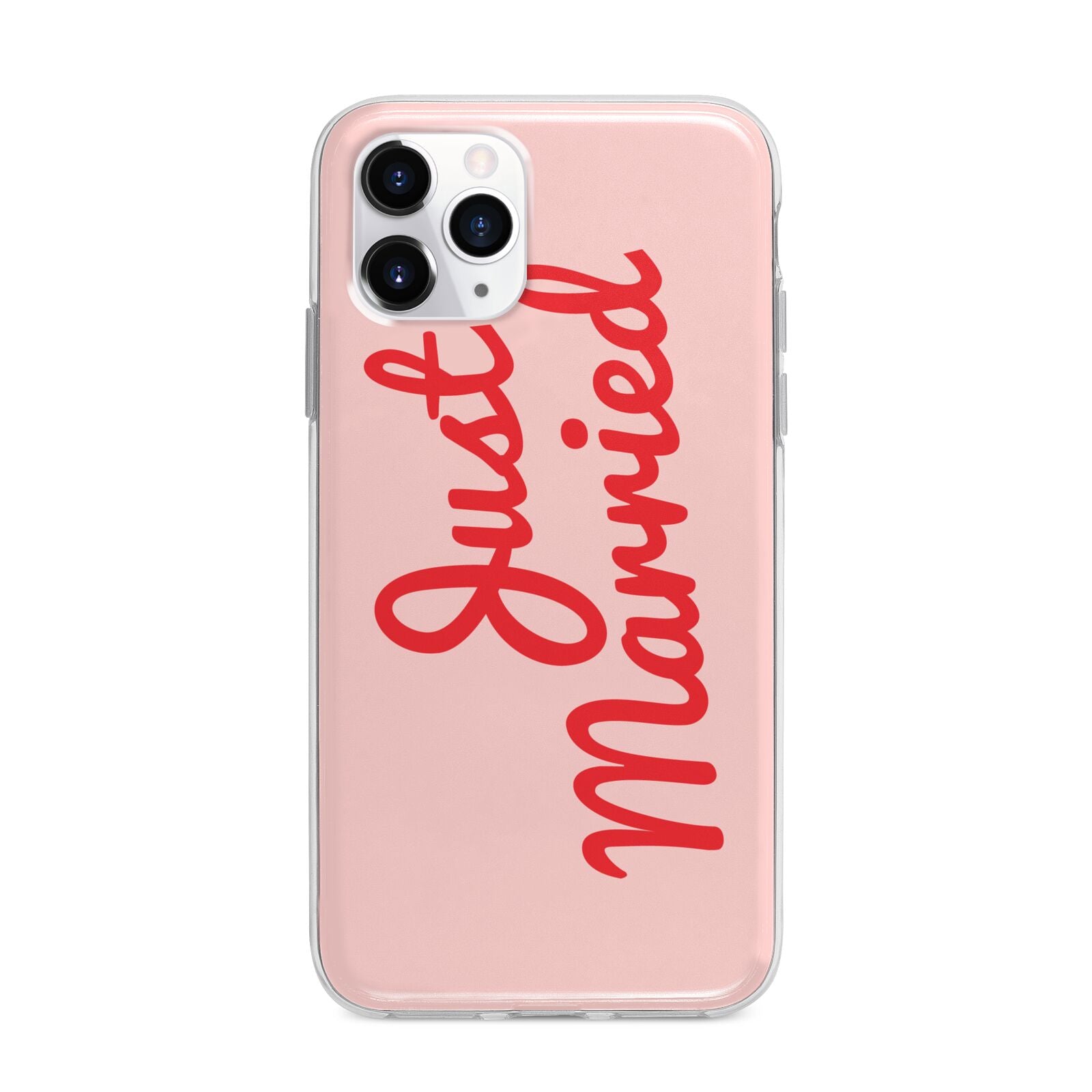 Just Married Red Pink Apple iPhone 11 Pro Max in Silver with Bumper Case
