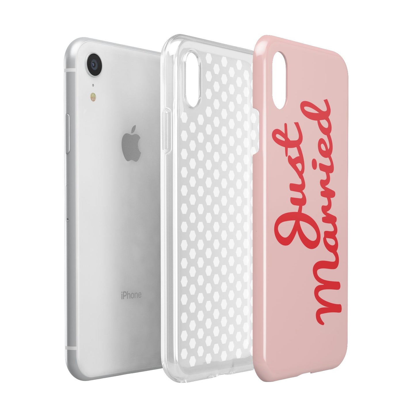 Just Married Red Pink Apple iPhone XR White 3D Tough Case Expanded view