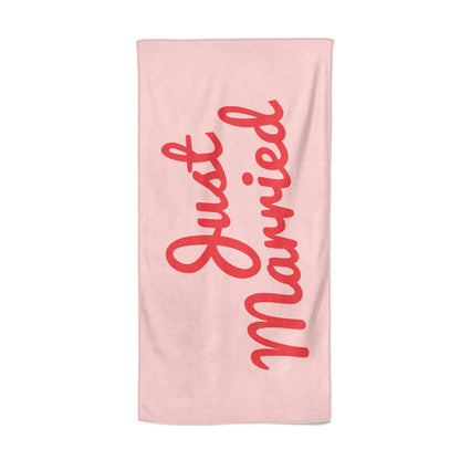 Just Married Red Pink Beach Towel