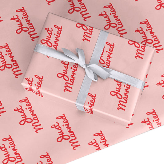 Just Married Red Pink Custom Wrapping Paper