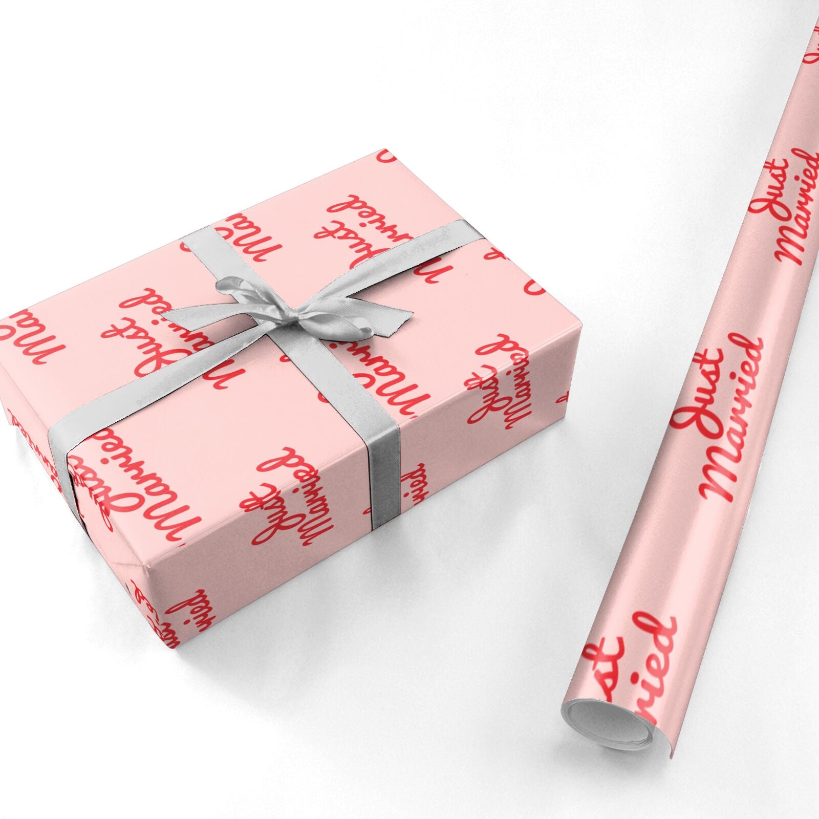 Just Married Red Pink Personalised Wrapping Paper