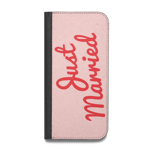 Just Married Red Pink Vegan Leather Flip iPhone Case