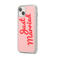 Just Married Red Pink iPhone 14 Plus Clear Tough Case Starlight Angled Image