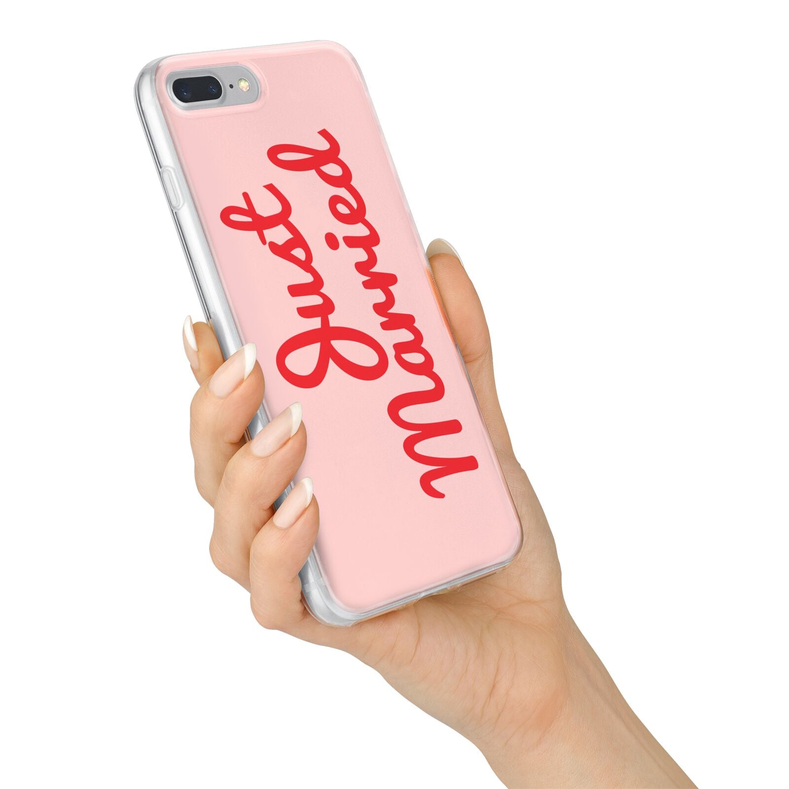 Just Married Red Pink iPhone 7 Plus Bumper Case on Silver iPhone Alternative Image