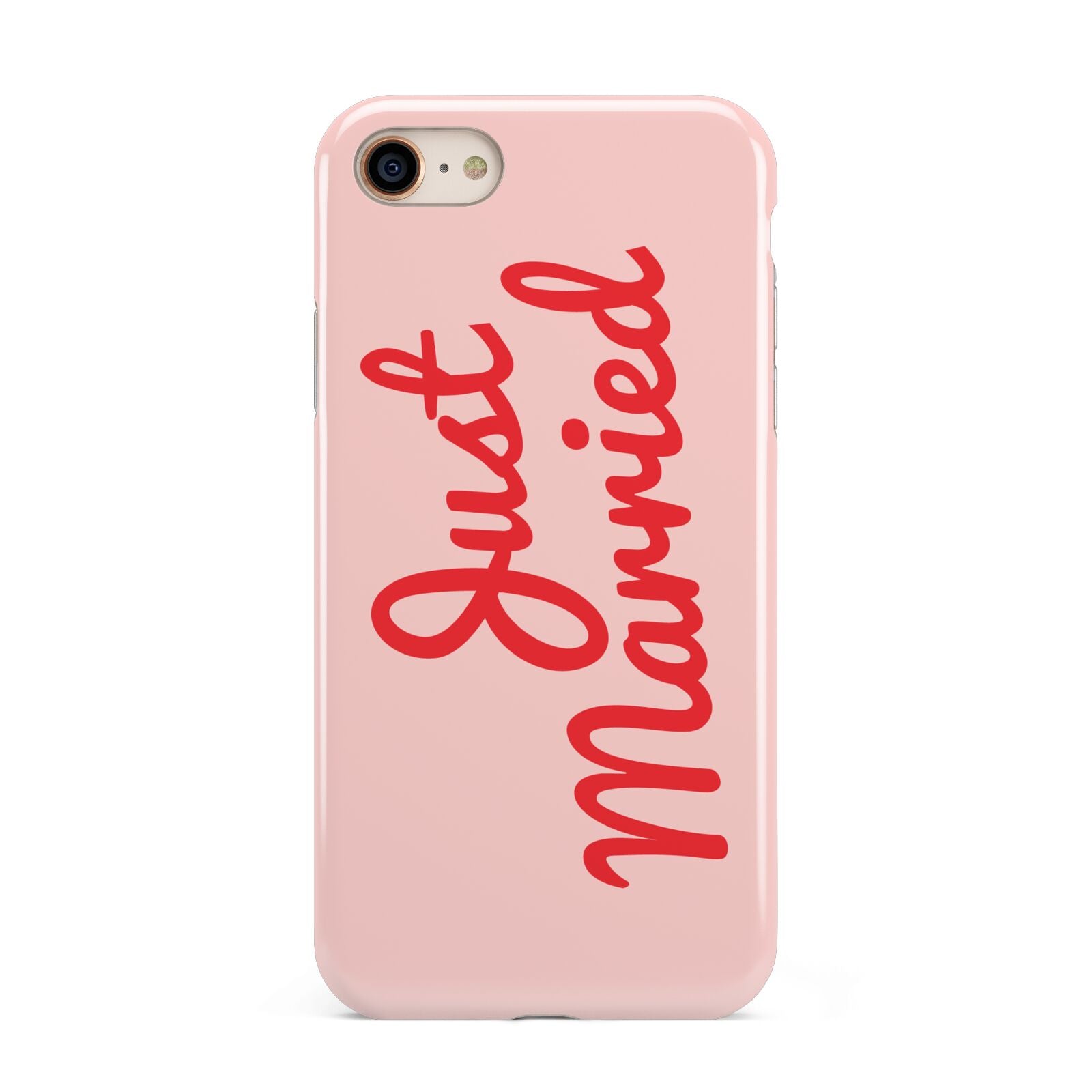 Just Married Red Pink iPhone 8 3D Tough Case on Gold Phone