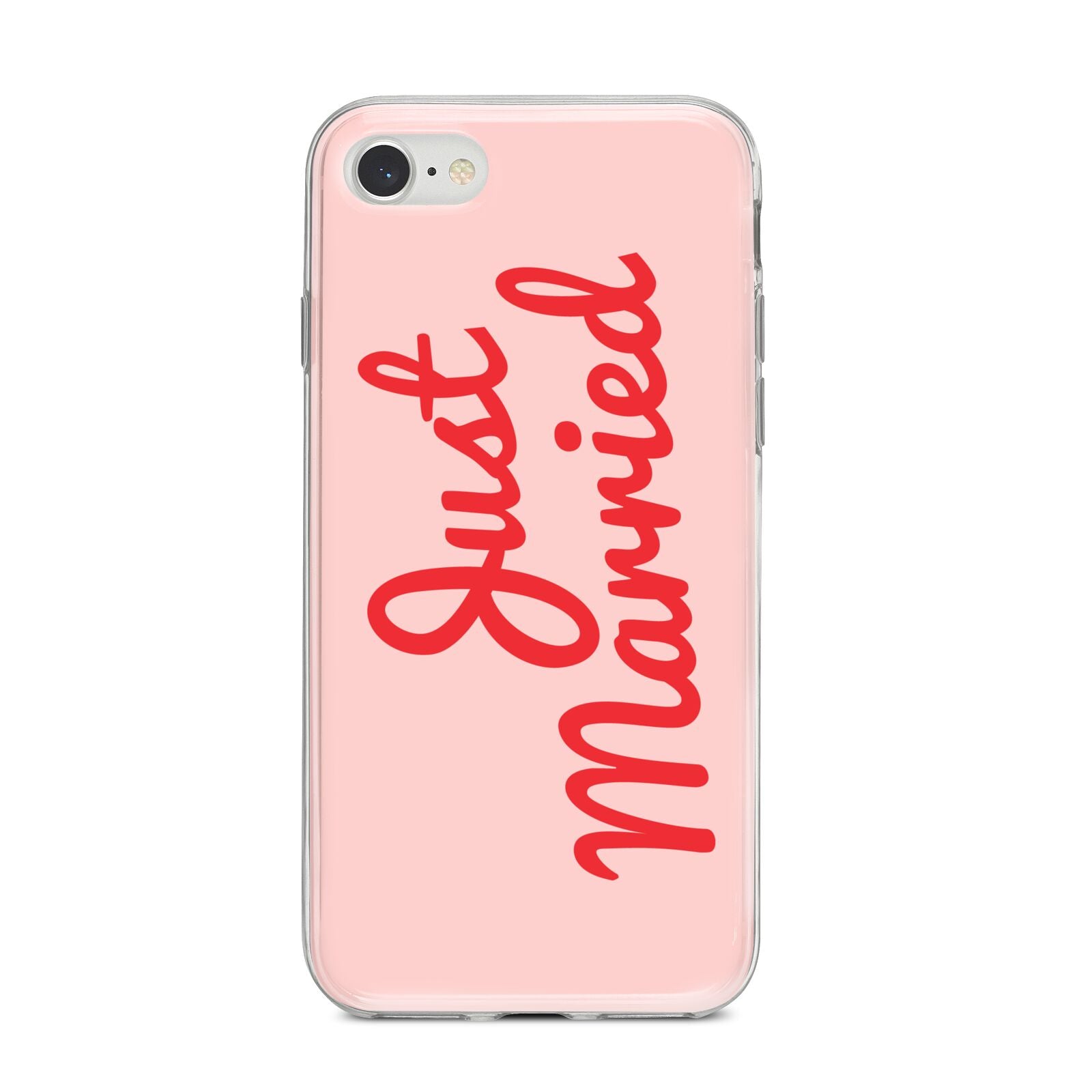 Just Married Red Pink iPhone 8 Bumper Case on Silver iPhone
