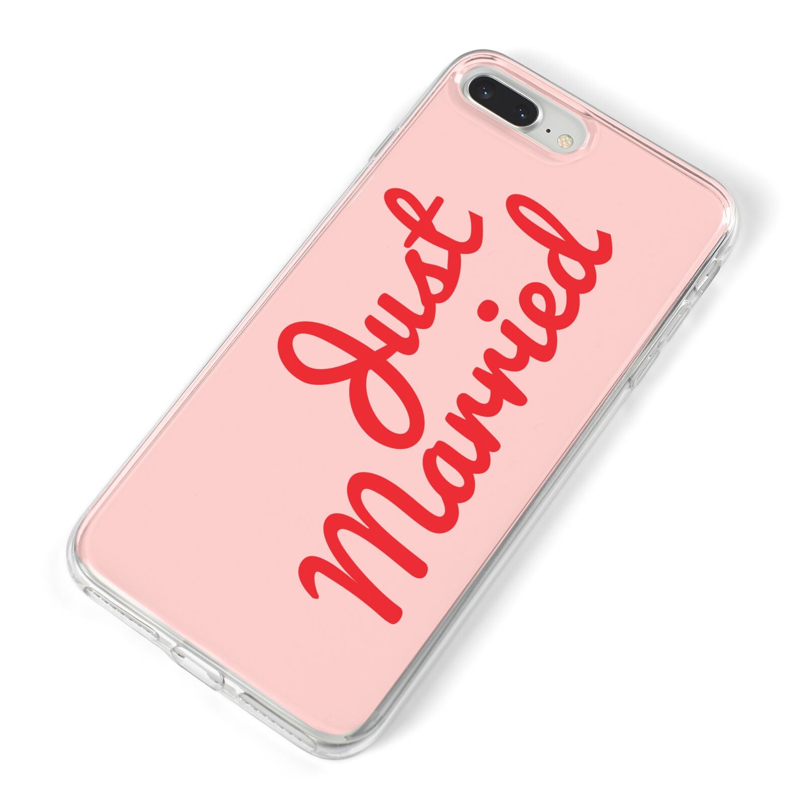 Just Married Red Pink iPhone 8 Plus Bumper Case on Silver iPhone Alternative Image