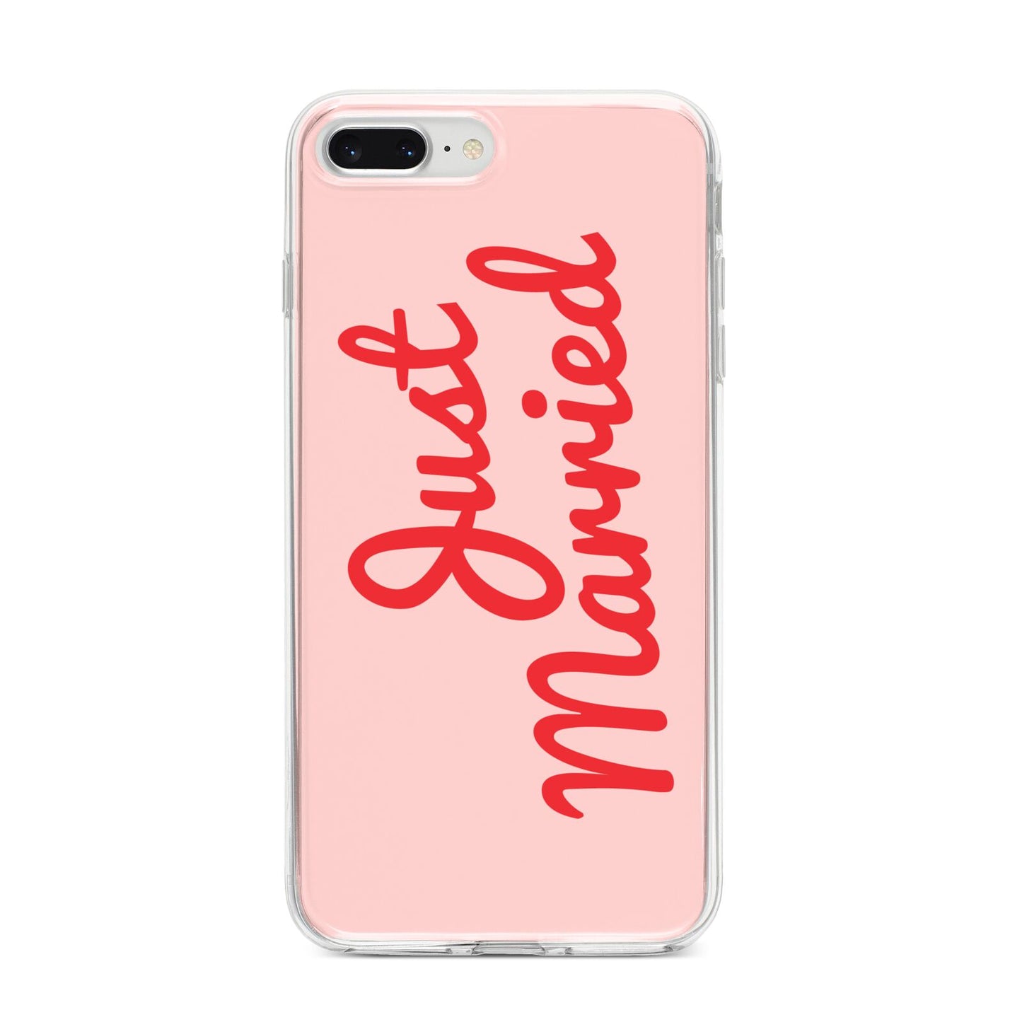 Just Married Red Pink iPhone 8 Plus Bumper Case on Silver iPhone