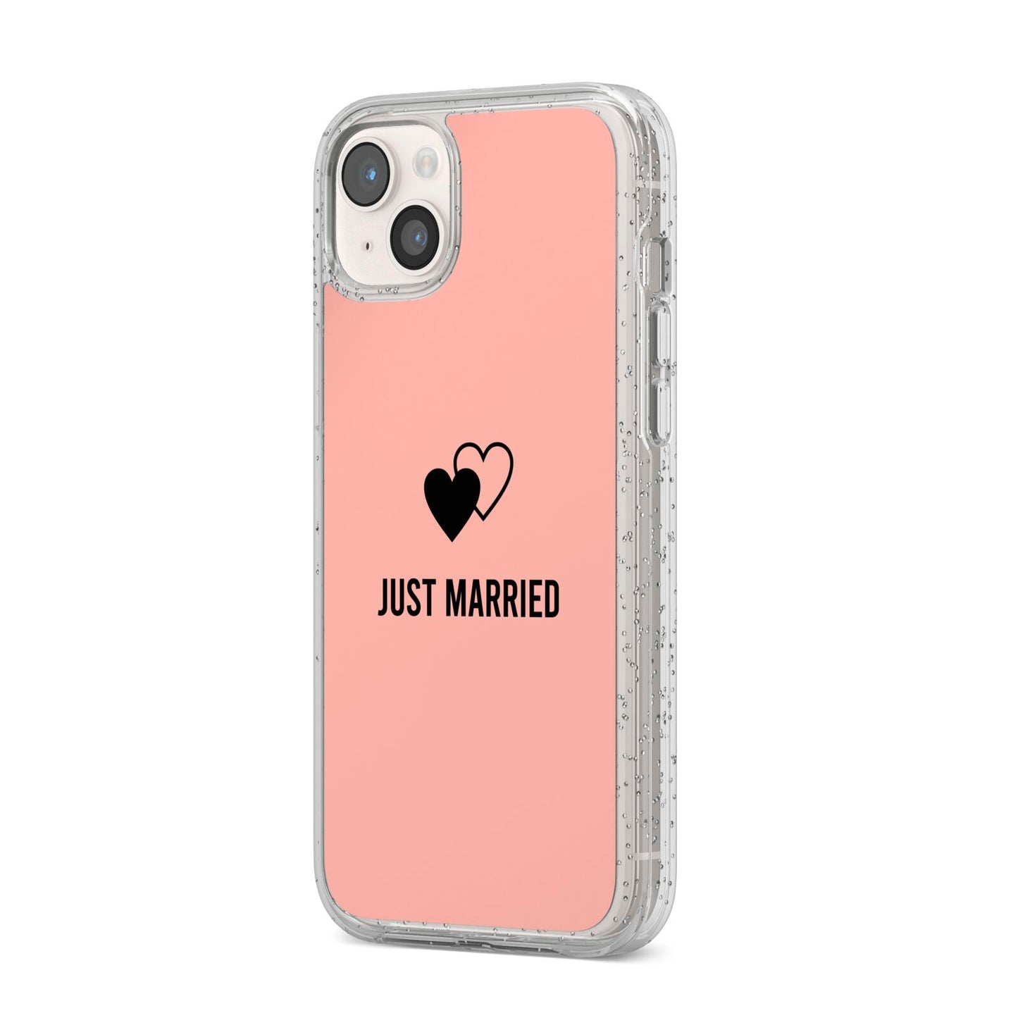 Just Married iPhone 14 Plus Glitter Tough Case Starlight Angled Image
