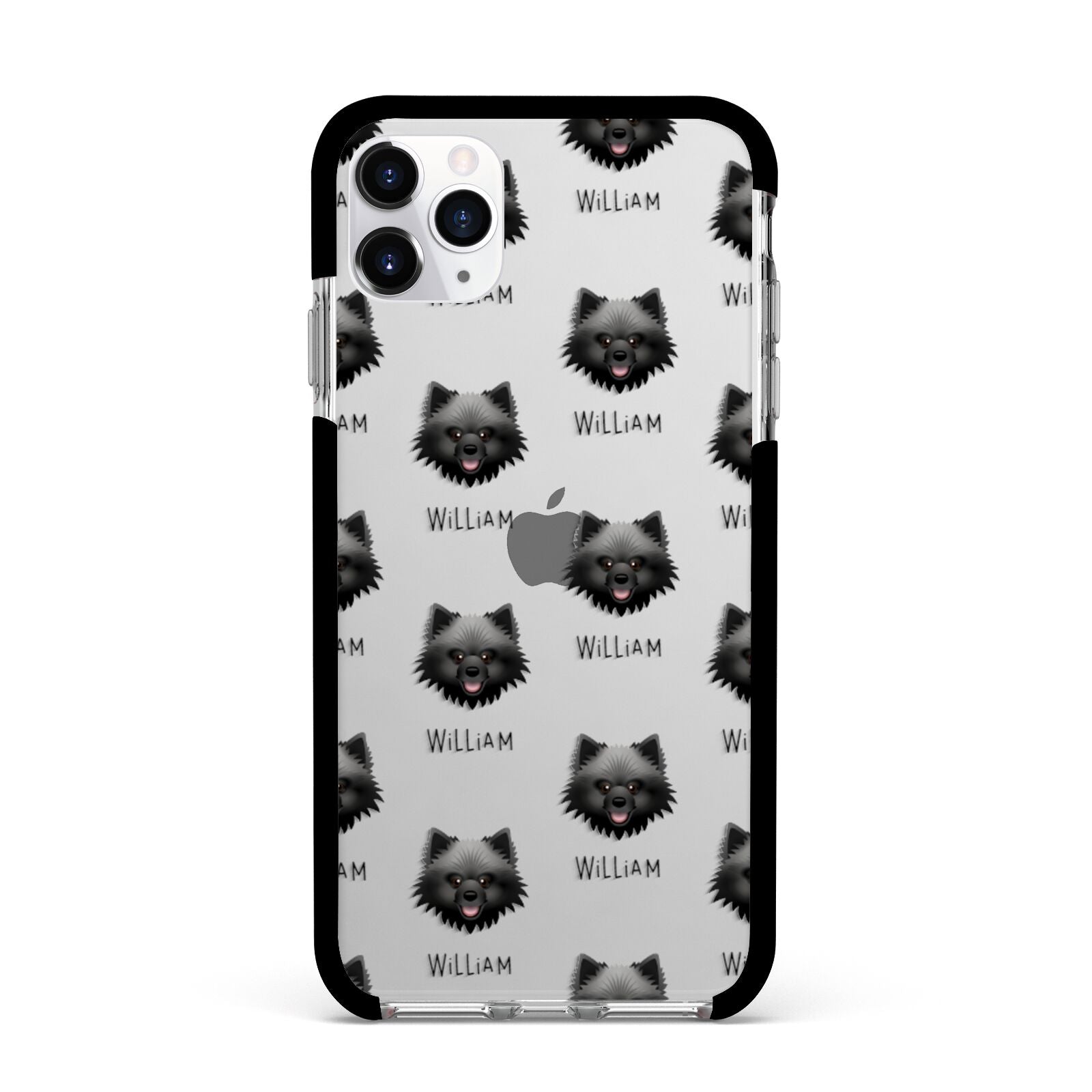 Keeshond Icon with Name Apple iPhone 11 Pro Max in Silver with Black Impact Case