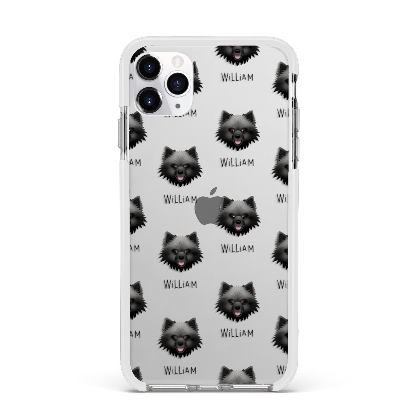 Keeshond Icon with Name Apple iPhone 11 Pro Max in Silver with White Impact Case