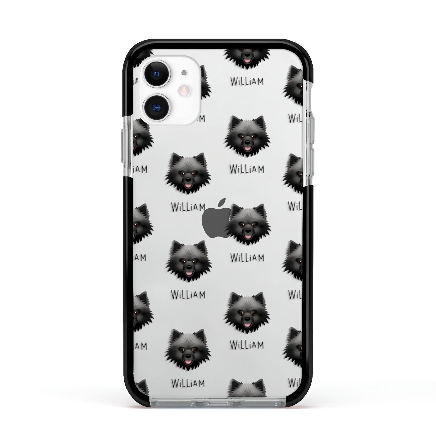 Keeshond Icon with Name Apple iPhone 11 in White with Black Impact Case