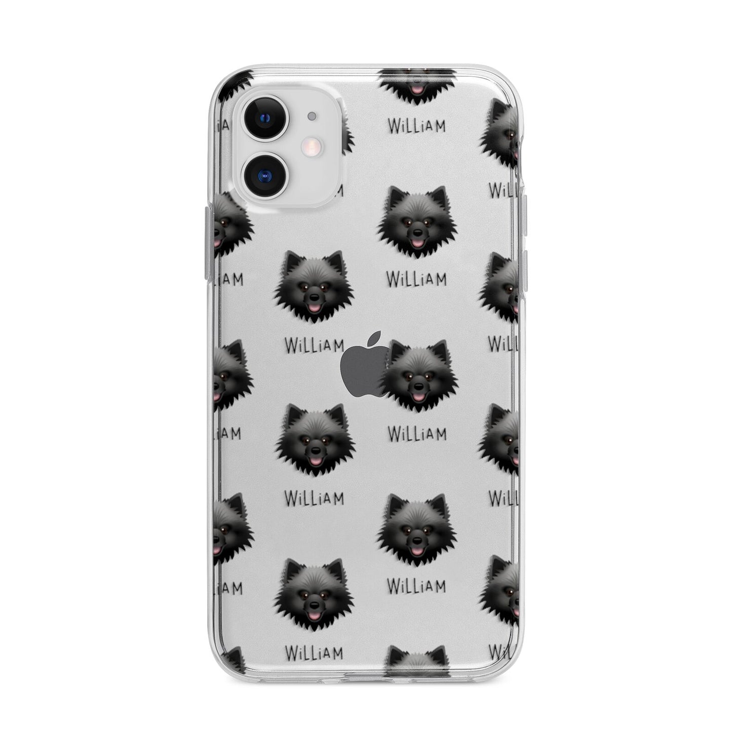 Keeshond Icon with Name Apple iPhone 11 in White with Bumper Case