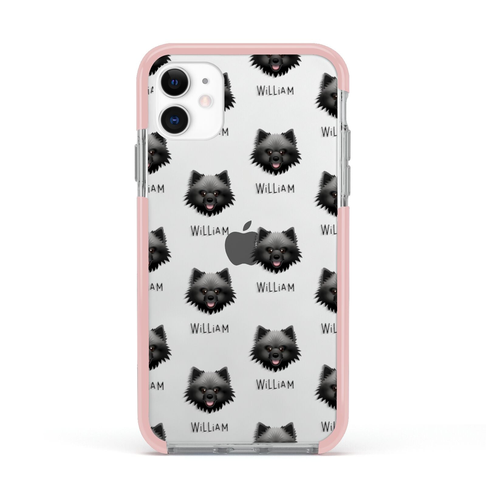 Keeshond Icon with Name Apple iPhone 11 in White with Pink Impact Case