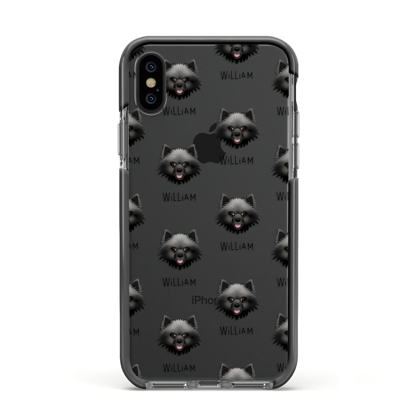 Keeshond Icon with Name Apple iPhone Xs Impact Case Black Edge on Black Phone