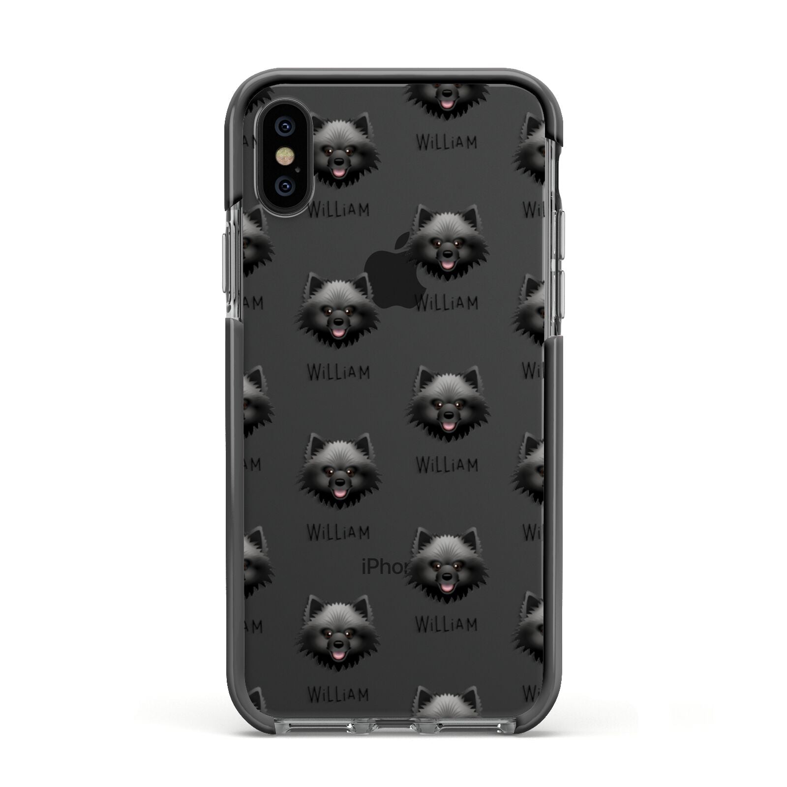 Keeshond Icon with Name Apple iPhone Xs Impact Case Black Edge on Black Phone
