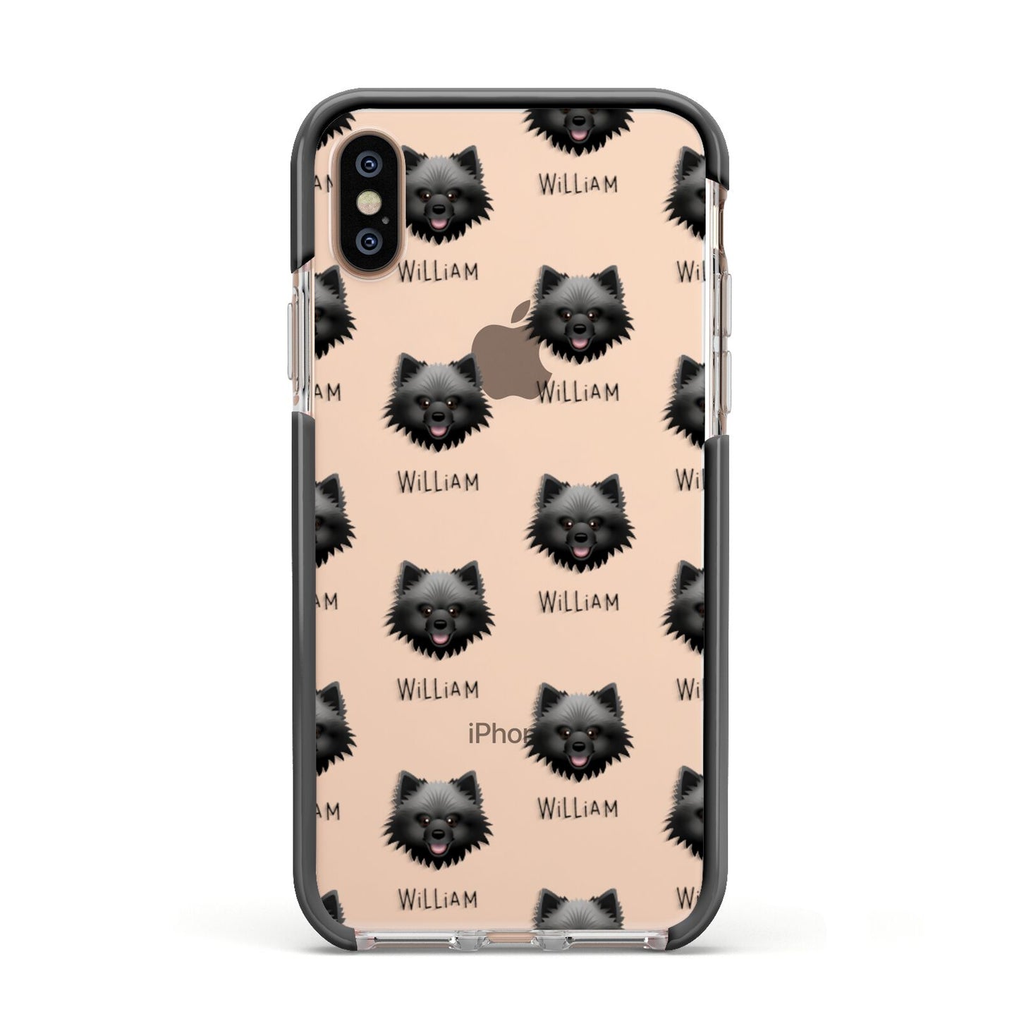 Keeshond Icon with Name Apple iPhone Xs Impact Case Black Edge on Gold Phone