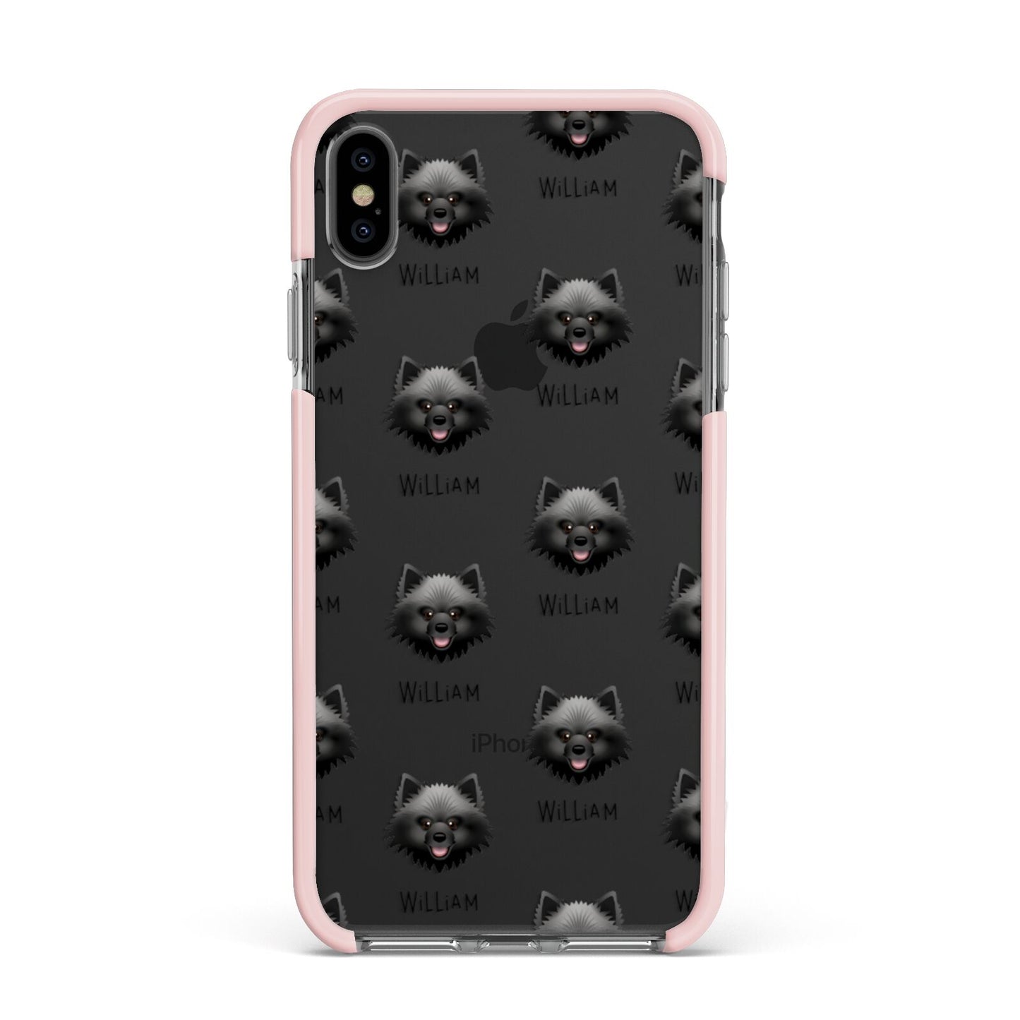 Keeshond Icon with Name Apple iPhone Xs Max Impact Case Pink Edge on Black Phone