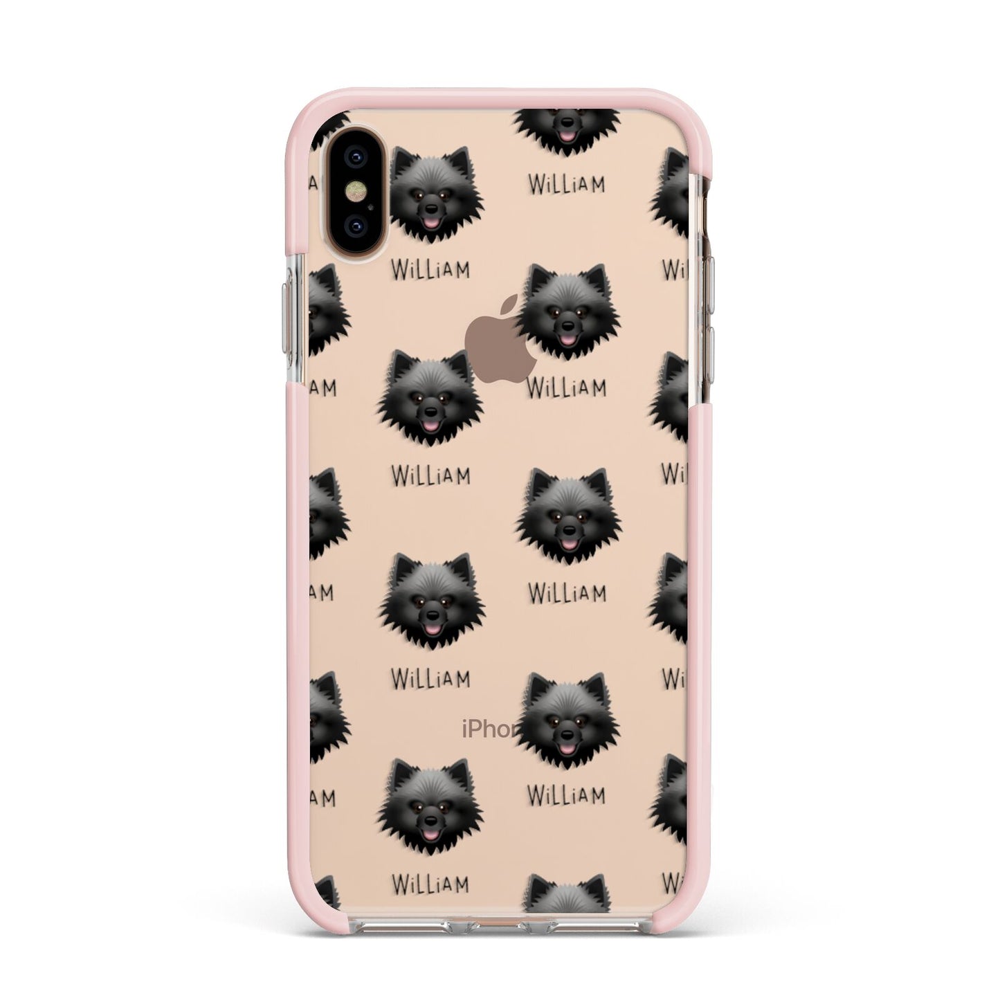 Keeshond Icon with Name Apple iPhone Xs Max Impact Case Pink Edge on Gold Phone