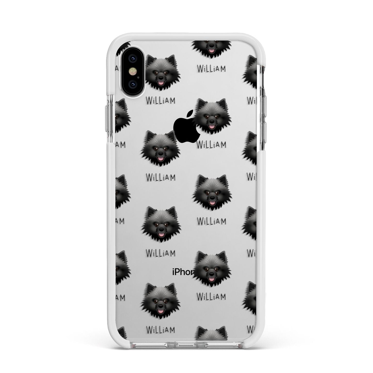 Keeshond Icon with Name Apple iPhone Xs Max Impact Case White Edge on Silver Phone