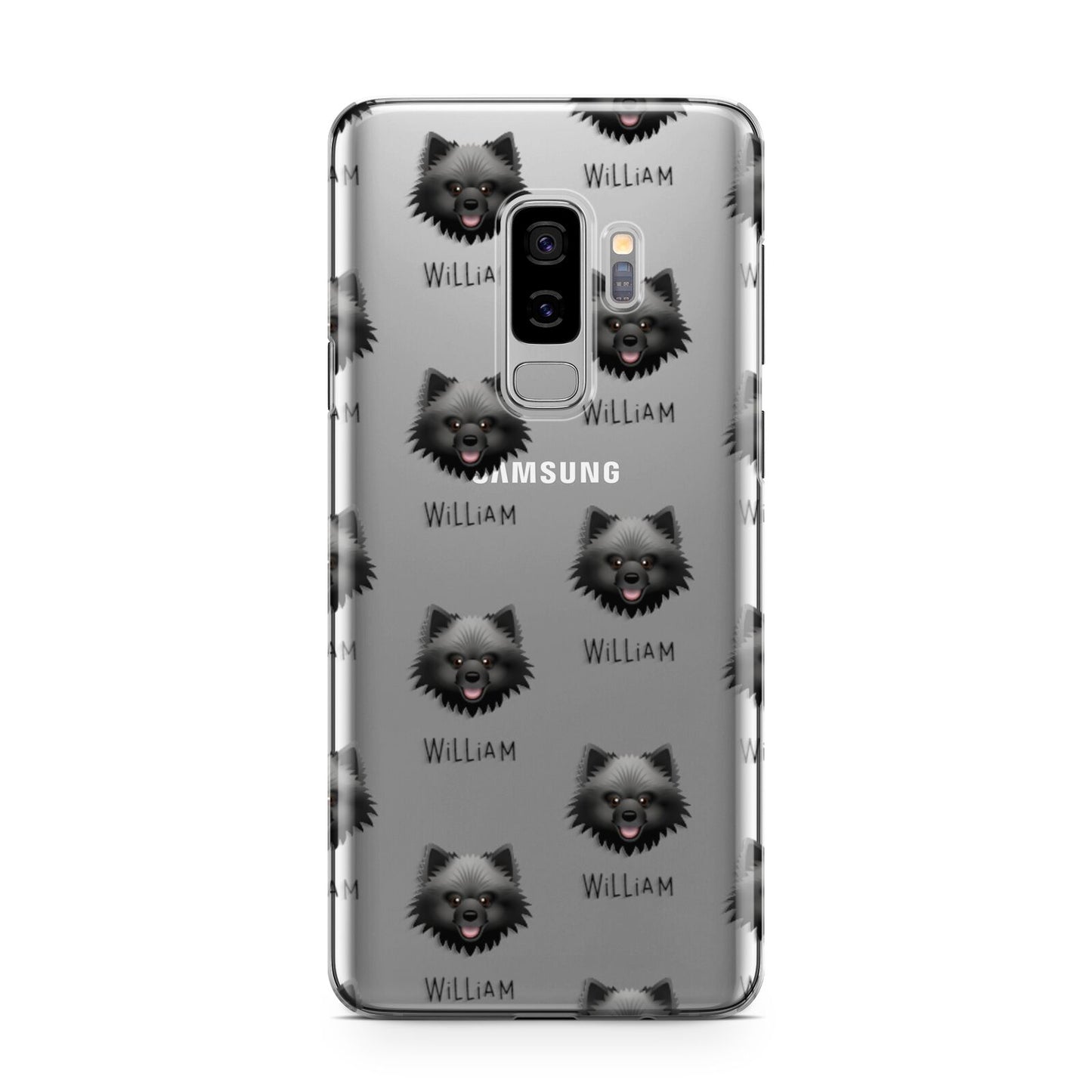 Keeshond Icon with Name Samsung Galaxy S9 Plus Case on Silver phone