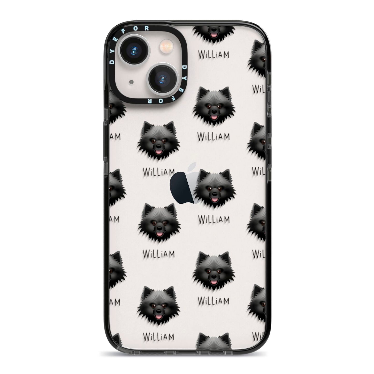 Keeshond Icon with Name iPhone 13 Black Impact Case on Silver phone