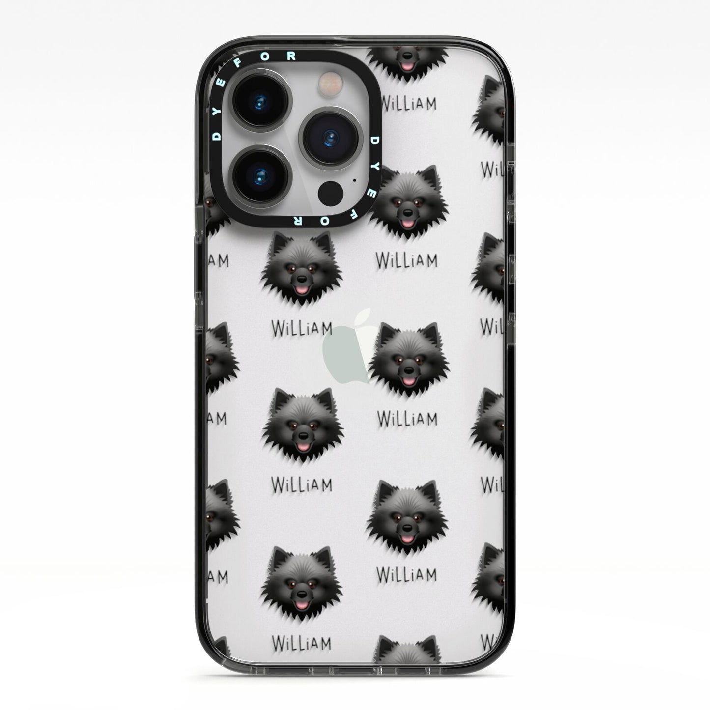 Keeshond Icon with Name iPhone 13 Pro Black Impact Case on Silver phone